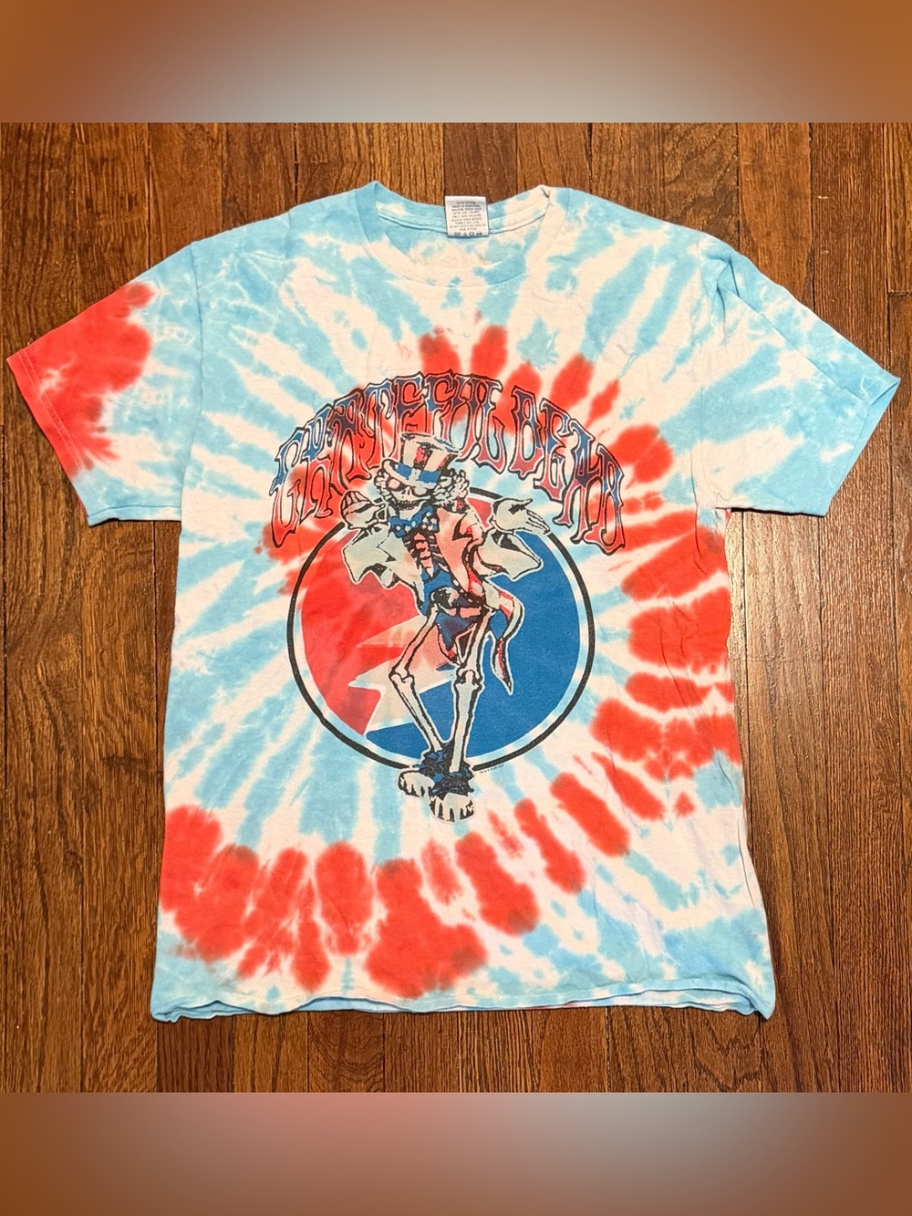 Junk Food Grateful Dead Tie Dye T Shirt Dancing Skeleton Uncle Sam Graphic, SM